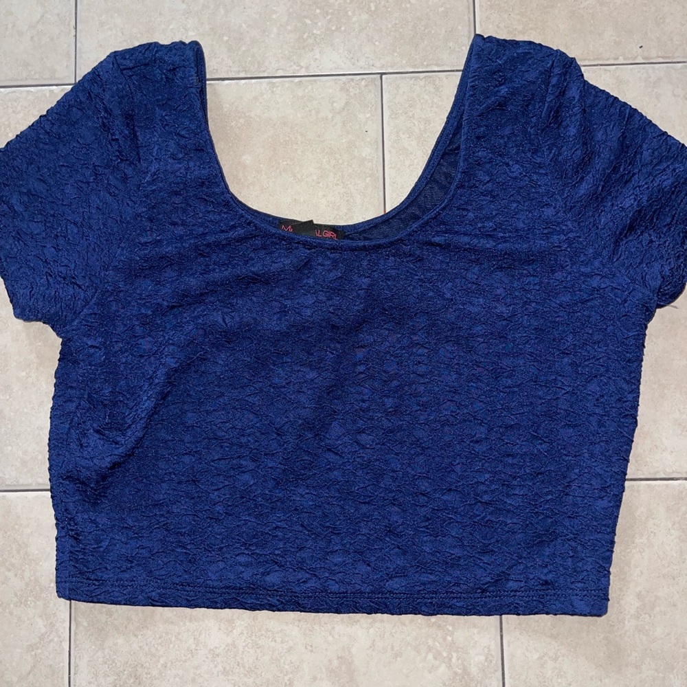 Material Girl Textured Navy Short Sleeve Top
